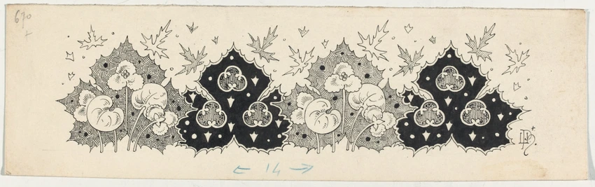 Louis Henri Poterlet - Frise décorative de quatre motifs végétaux stylisés, deux...