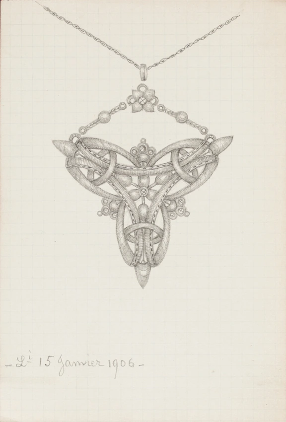 Enguerrand du Suau de la Croix - Pendentif triangulaire à motif floral, chaîne e...
