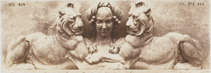 Edouard Baldus - Deux lions de part et d'autre d'une tête de femme, d'Emmanuel F...