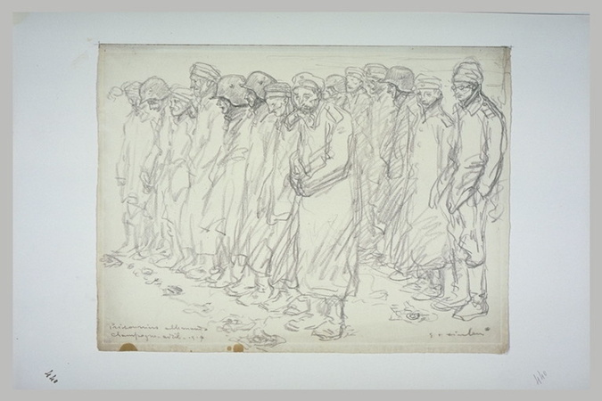 Théophile Alexandre Steinlen - Groupe de prisonniers allemands, debout, tournés ...