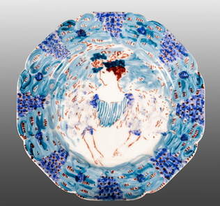 Edouard Vuillard - Assiette plate : Femme assise au corsage à rayures bleues