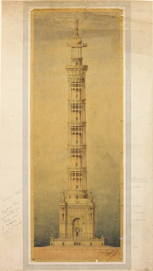 Jules Bourdais - Projet de phare monumental pour Paris, élévation