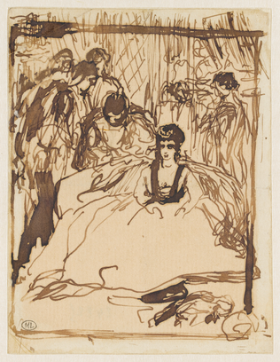 Femme assise dans un intérieur, entourée de personnages - Auguste Renoir