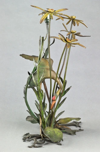 Lampe électrique, décor de flamant, de plantes et fleurs aquatiques - Anonyme
