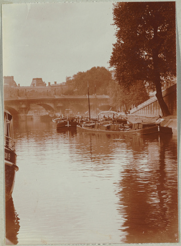 Charles Augustin Lhermitte - Paris, péniches sur la Seine, et le Pont-Neuf