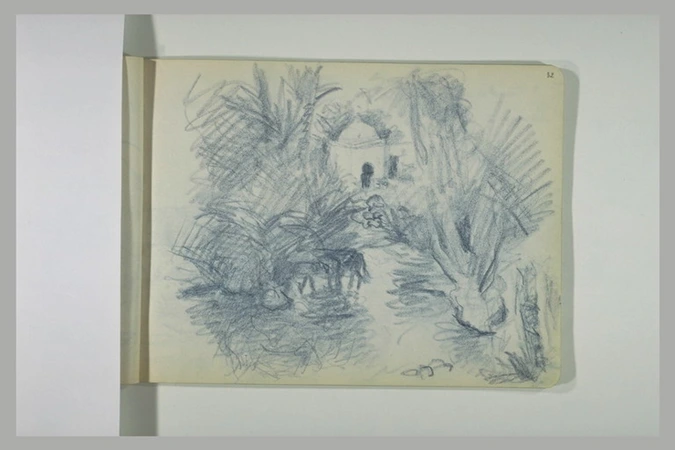Lucien Lévy-Dhurmer - Palmeraie et animaux autour d'une maison
