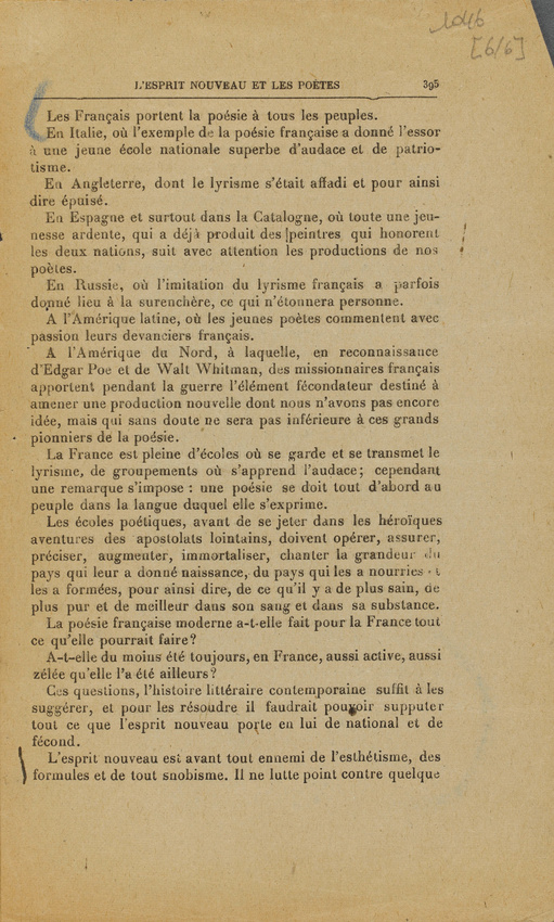 Guillaume Apollinaire - Mercure de France - I-XII-1918. p. 385 à 396, L'Esprit n...