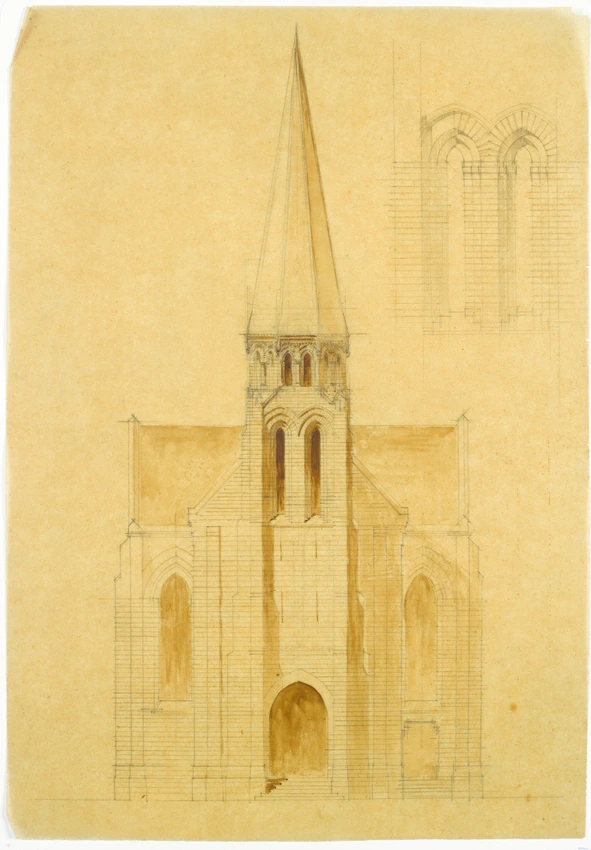 Etude pour l'élévation de la façade principale de l'église Saint-Germain-le-Scot à Carteret - Alphonse Gosset