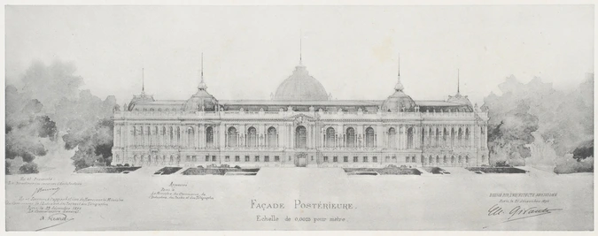 Projet de 1896 pour le Petit Palais des Beaux-Arts à l'Exposition universelle de 1900, élévation de la façade postérieure - Charles Girault