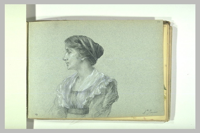 Léonide Bourges - Portrait de femme vue à mi-corps, de profil vers la gauche