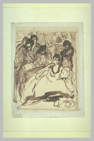 Femme assise dans un intérieur, entourée de personnages - Auguste Renoir