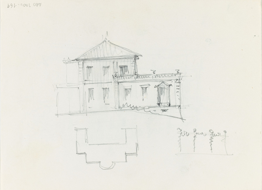 Juste Lisch - Maison de M. Davillier à Eaubonne, façade antérieure vue de trois ...