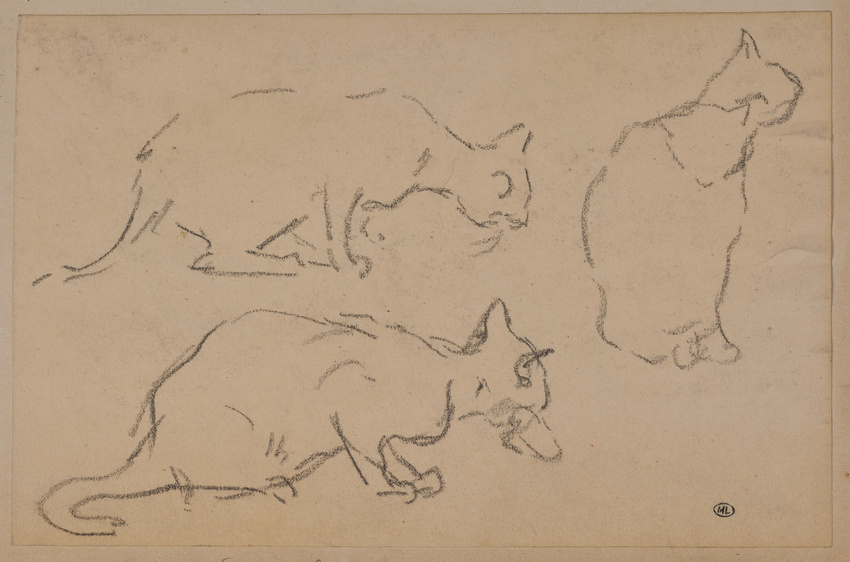Théophile Alexandre Steinlen - Trois chats dont un assis, de dos