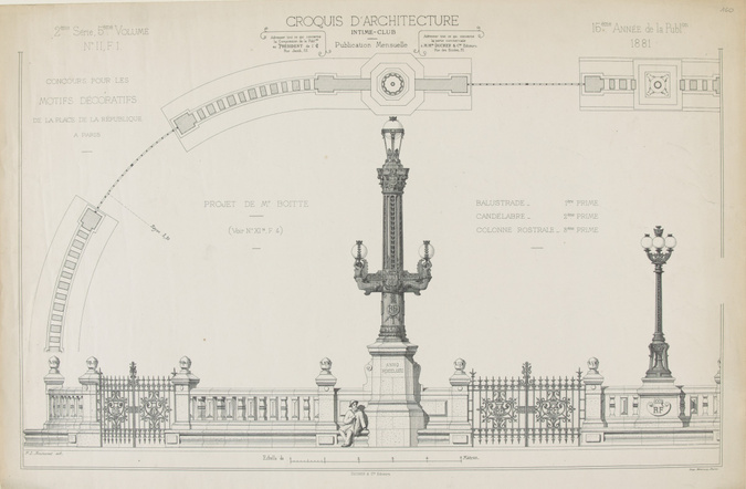 Anonyme - Paris, place de la République; plan et élévation générale du projet, d...