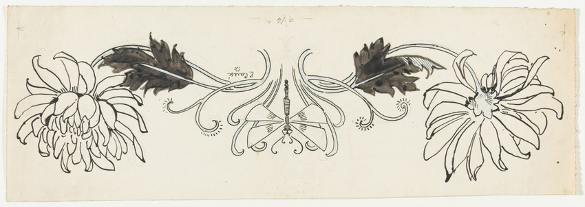 Emile Causé - Frise décorative, libellule au centre, motifs floraux de part et d...