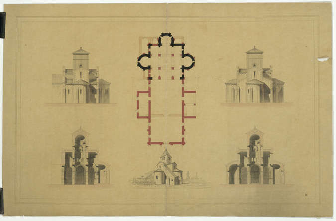 Juste Lisch - Eglise de Germiny-des-Prés, plan, coupes et élévations, vue perspe...