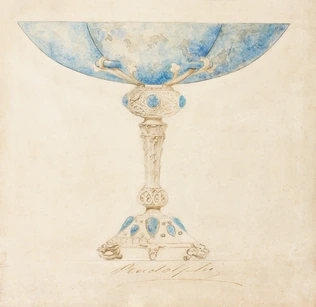 Projet de coupe de lapis-lazuli et argent oxydé - Frédéric-Jules Rudolphi