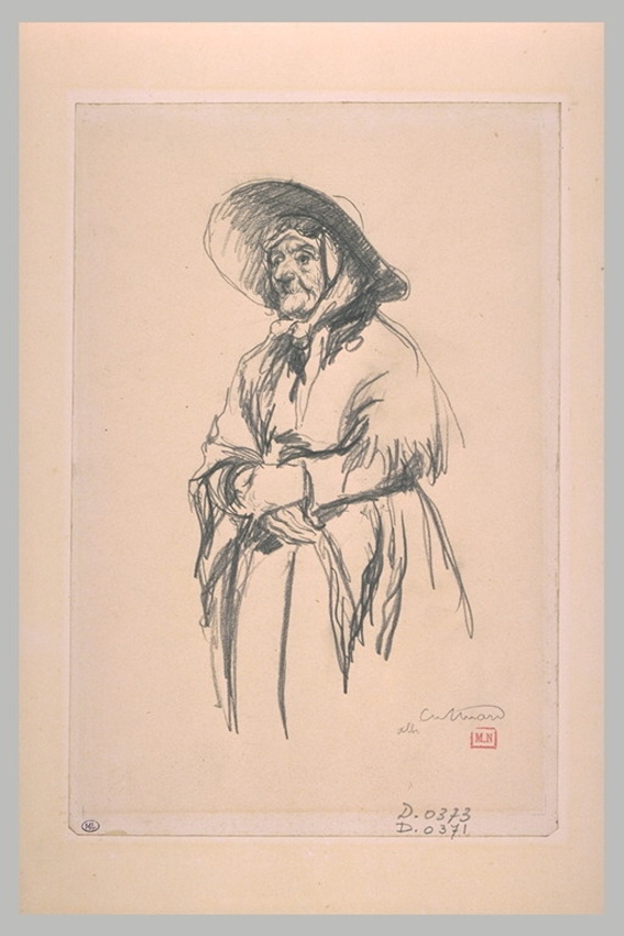 Charles Huard - Vieille femme, coiffée d'un large chapeau sur un fichu