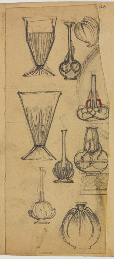 Lucien Bonvallet - Huit modèles de vases, ronds, à haut col, évasés et esquisse ...