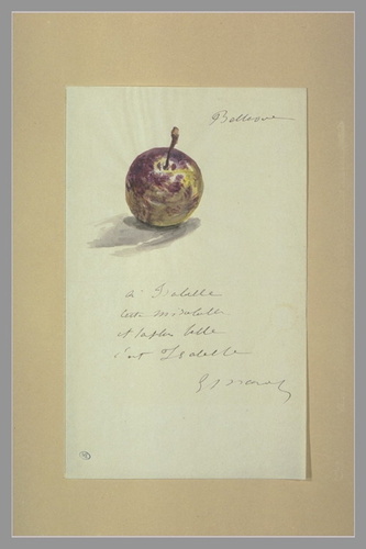 Edouard Manet - Lettre à Isabelle Lemonnier décorée d'une mirabelle