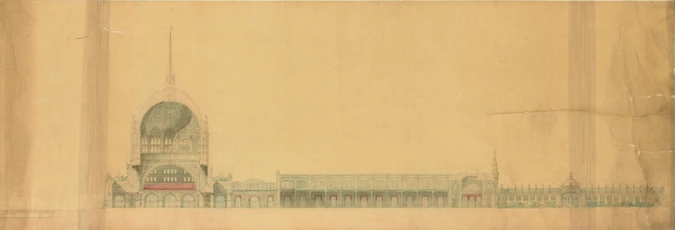 Léon Bonnenfant - Projet pour l'Exposition universelle de 1900, coupe longitudin...