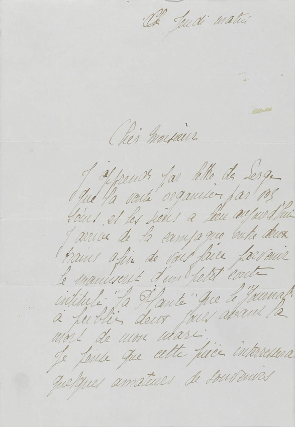 Correspondance manuscrite Jacqueline Apollinaire à Paul Guillaume
