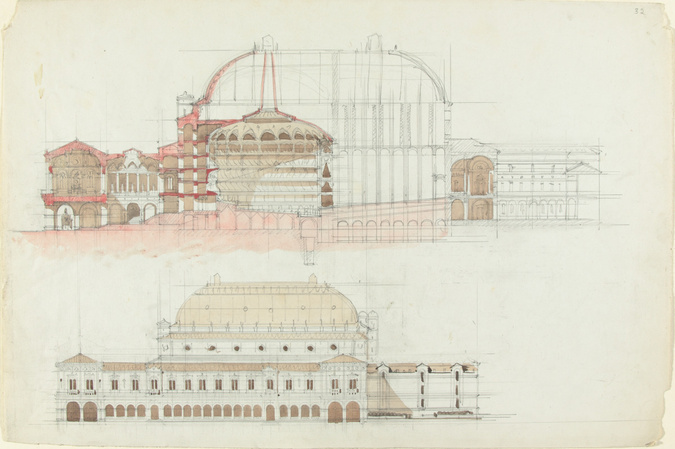 Louis Boitte - Opéra, façade latérale et coupe longitudinale