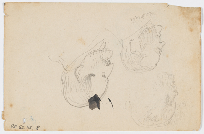 René Hermann-Paul - Trois croquis de têtes d'hommes de profil à gauche, barbus