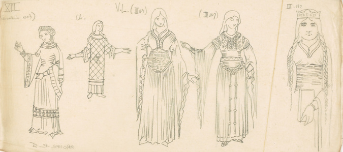 Eugène Grasset - Etude de costume féminin XIIe siècle