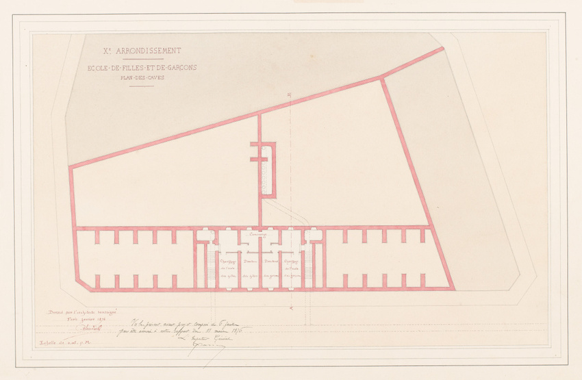 Antoine Soudée - Xe arrondissement. Ecole de filles et de garçons. Plan des cave...