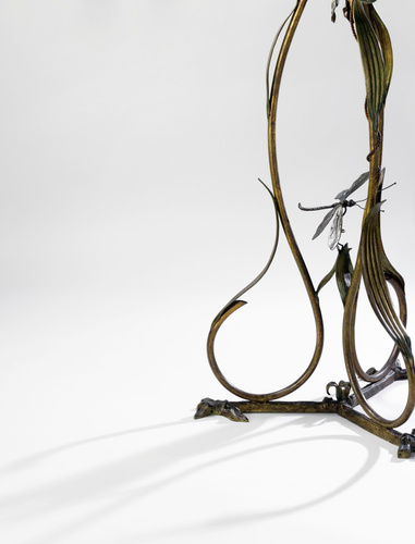 Anonyme - Lampadaire sur pied à décor de roseaux et libellules