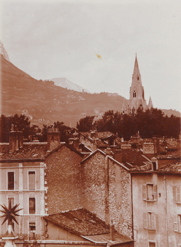 Charles Augustin Lhermitte - Un village et des lointains montagneux