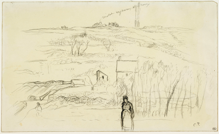 Camille Pissarro - Paysage de collines avec une paysanne au premier plan