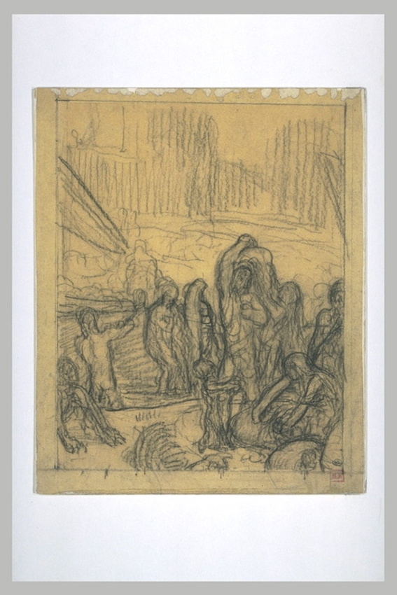 Pierre Puvis de Chavannes - Personnages déchargeant un bateau. Au fond, des mura...