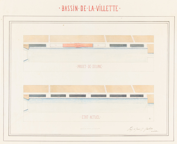 Juste Lisch - Projet de douane au bassin de La Villette à Paris, état actuel et ...