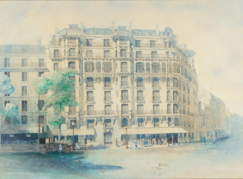 Raoul Brandon - Immeuble parisien, angle de l'avenue du Maine et de la rue Mouto...