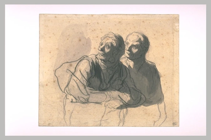 Honoré Daumier - Deux hommes à mi-corps regardant vers la gauche