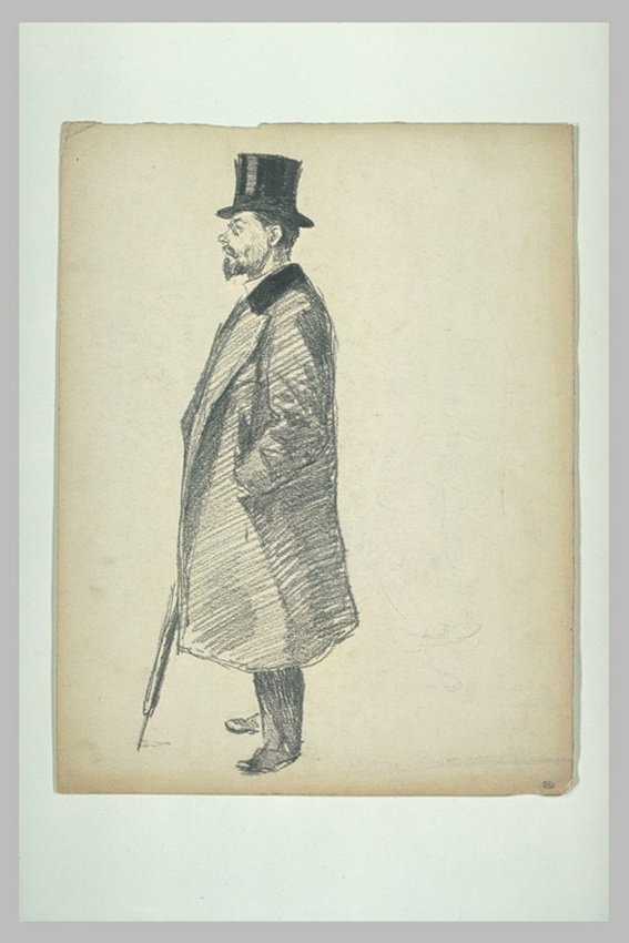 Théophile Alexandre Steinlen - Homme debout, en pardessus et chapeau haut-de-for...