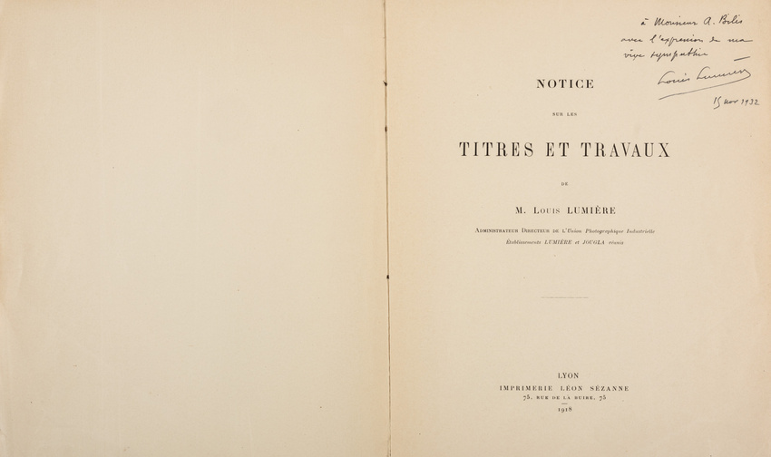 Louis Lumière - Notice sur les titres et travaux de Monsieur Louis Lumière