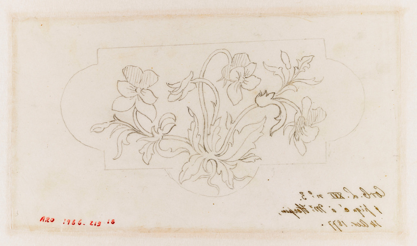 Emile Gallé - Poncif pour le décor d'une corbeille Louis XVI