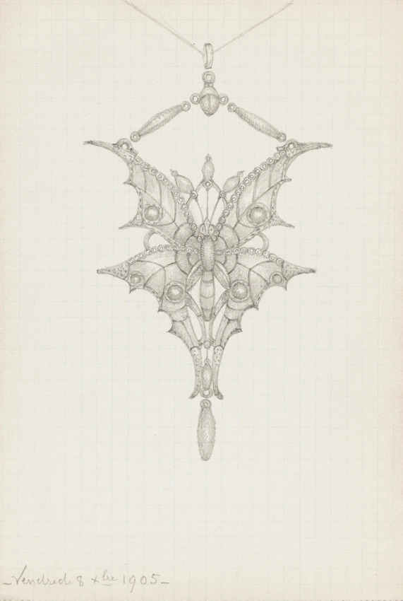 Pendentif papillon, goutte en chute, anneau, chaîne - Enguerrand du Suau de la Croix