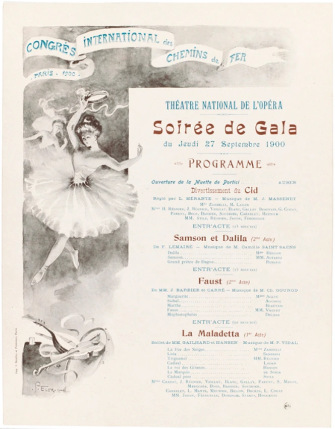 Programme de la soirée de gala au théâtre national de l'Opéra, Congrès national des Chemins de fer, Paris, Samedi 27 septembre 1900 - Anonyme
