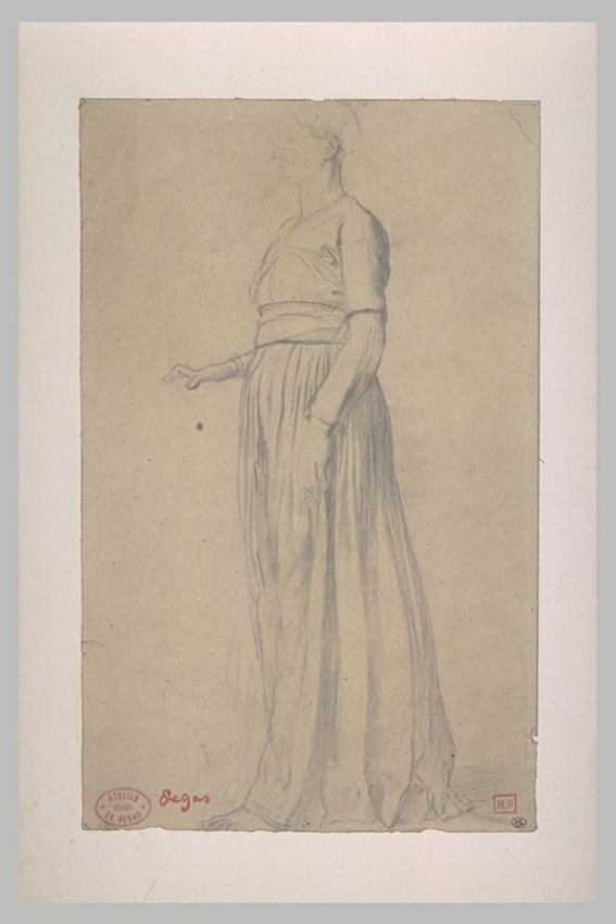 Edgar Degas - Femme vêtue d'une longue robe, debout, de profil à gauche