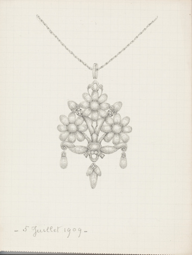 Enguerrand du Suau de la Croix - Pendentif à trois fleurs, pendeloque et deux go...