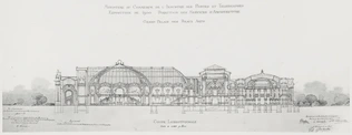 Projet de 1896 pour le Grand Palais des Beaux-Arts, coupe longitudinale - Charles Girault