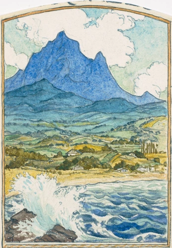 Eugène Grasset - Paysage de montagne et lac en Suisse centrale