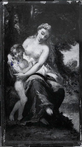 Narcisse Diaz de la Pena - Nymphe caressant l'Amour