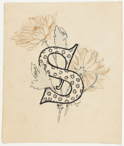 Emile Causé - Lettre ornée S, décor de chrysanthème