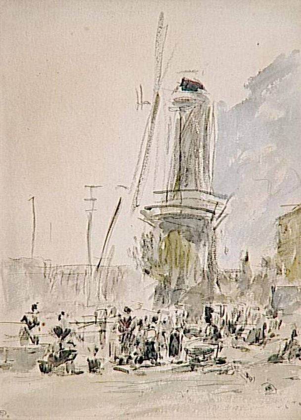 Eugène Boudin - Quai dominé par un moulin à vent, en Hollande
