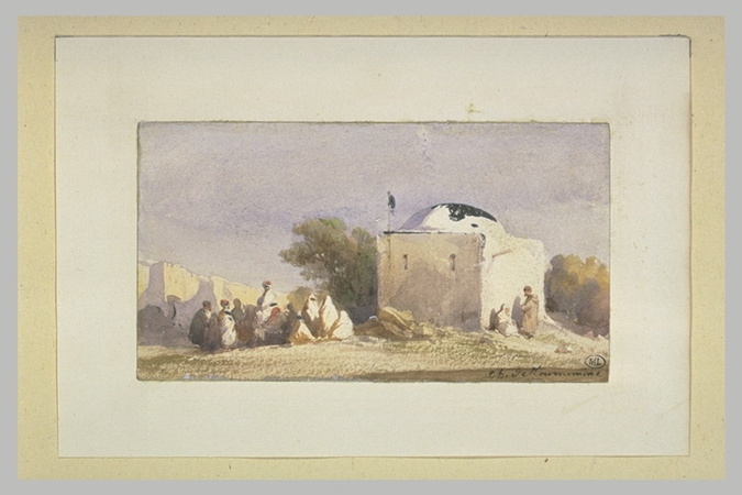 Charles Emile de Tournemine - Orientaux et femmes voilées près d'un marabout